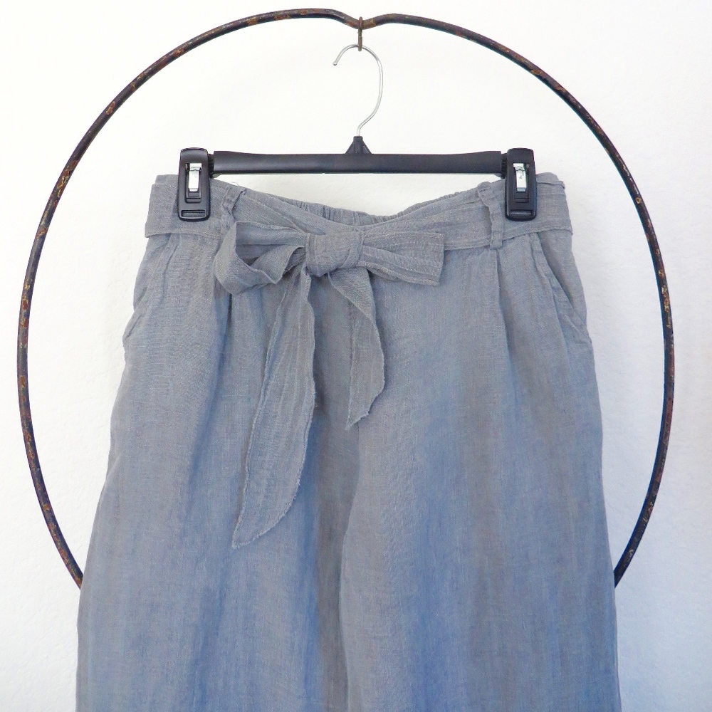 Grey Wide Leg Linen Pants - Picture 3 of 6